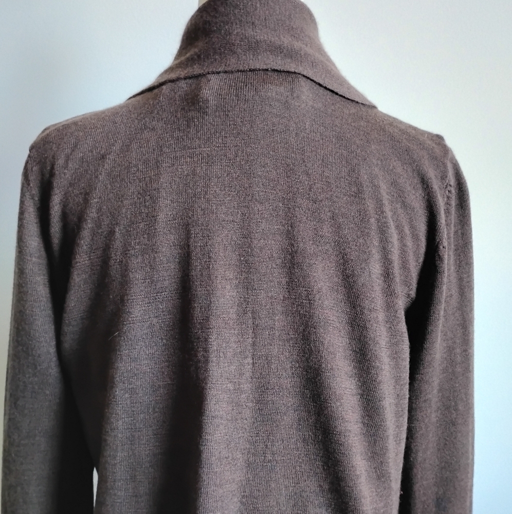 Kenar Italian Merino Wool Shawl Collar Cardigan Sweater Chocolate Brown Size Lg - Picture 10 of 14